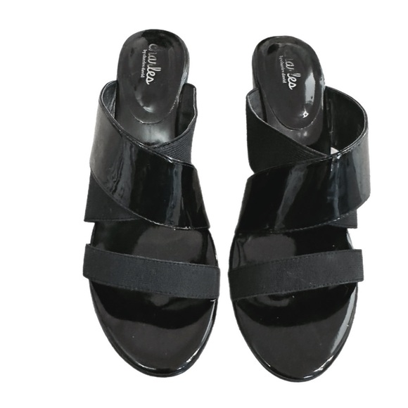 Charles David Black Platform Wedge Shoes with Elastic Straps - Picture 2 of 7